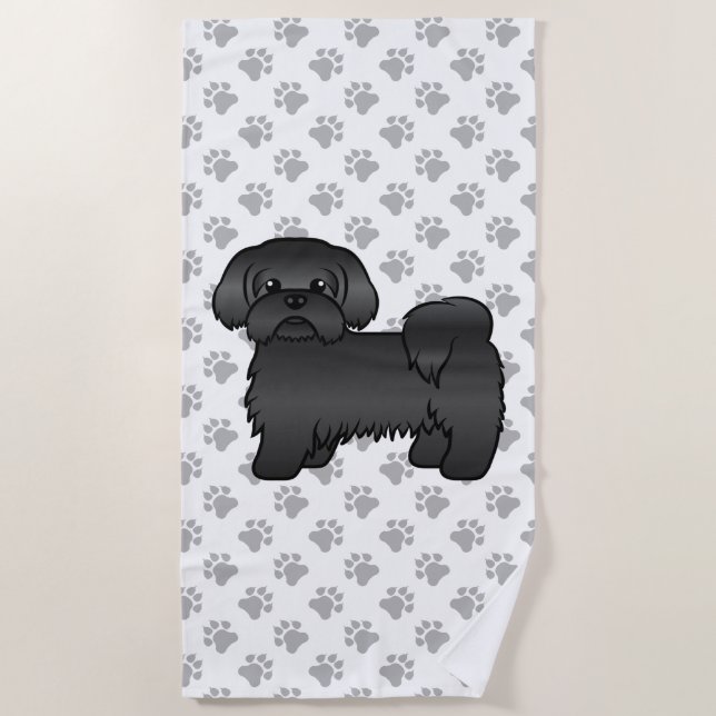 Schwarze Shih Tzu Niedlicher Cartoon Dog Illustrat Strandtuch (Vorderseite)