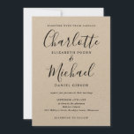 Schwarze Signatur Skript Rustic Kraft Hochzeit  Einladung<br><div class="desc">Diese elegante Hochzeitseinladung mit ihren charakteristischen Stilnamen kann mit Ihren Informationen in schicker schwarzer Schrift auf einer rustikalen Kraftkarte personalisiert werden. Entwickelt von Thisisnotme©</div>