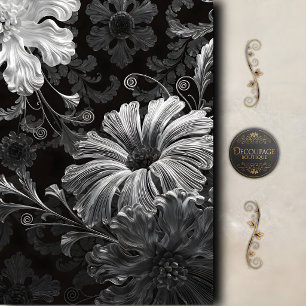 Schwarze Silber Art Nouveau Decoupage Seidenpapier