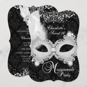 Schwarze Silber-Damaskus-Maske Masquerade Sweet 16 Einladung