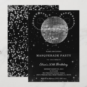 Schwarze Silber-Disko-Geburtstagsfeier Einladung