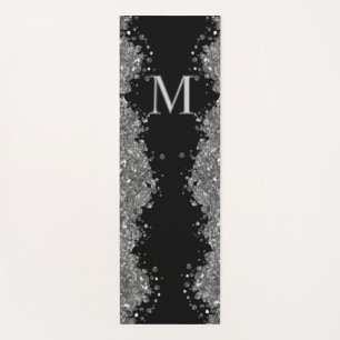 Schwarze Silber-Glitter-Graue moderne Monogramm Yogamatte