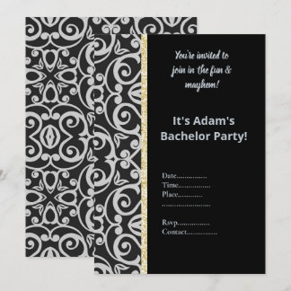 SCHWARZE SILBER GRAY PATTERN BACHELOR PARTEI EINLA EINLADUNG