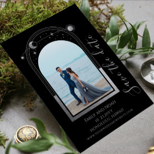 Schwarze Silber Himmelssonne Mond Sterne Foto Save The Date