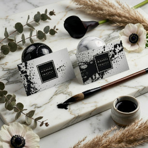 Schwarze Silber-Pinselstriche Mode-Stylist Designe Visitenkarte