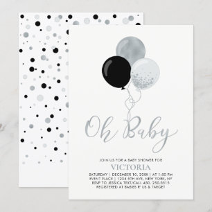 Schwarze & silberne Ballons   Oh Baby Boy Baby Sho Einladung