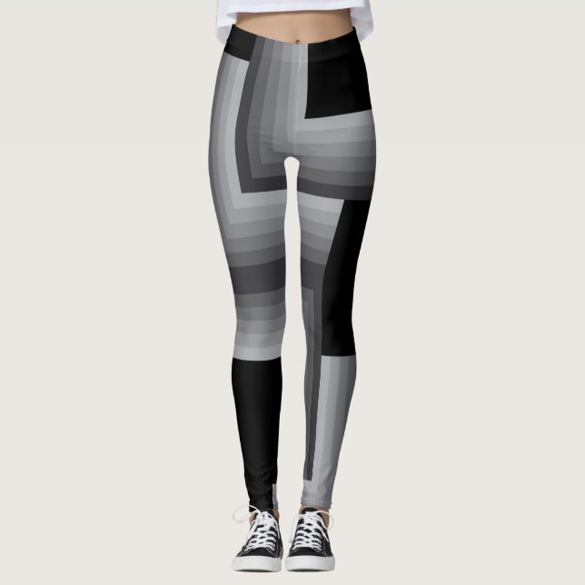 Schwarze, silberne, coole, einzigartige, trendige  leggings (Vorderseite)