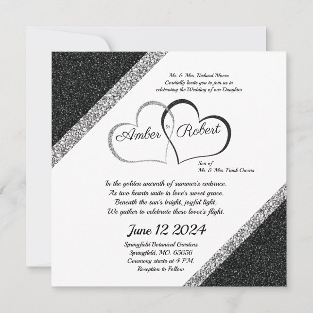 Schwarze & silberne Hochzeit save the date mit Her (Vorderseite)