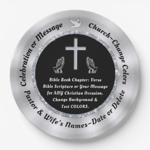 Schwarze, silberne, Personalisierte, Christliche T Pappteller
