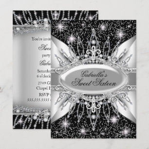 Schwarze & silberne Sparkle-Diamant-Sweet-16-Einla Einladung