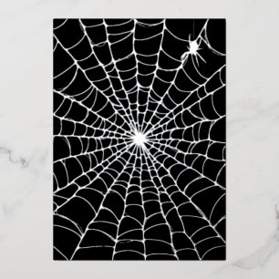 Schwarze silberne Spinnennetz-Halloween Folieneinladung