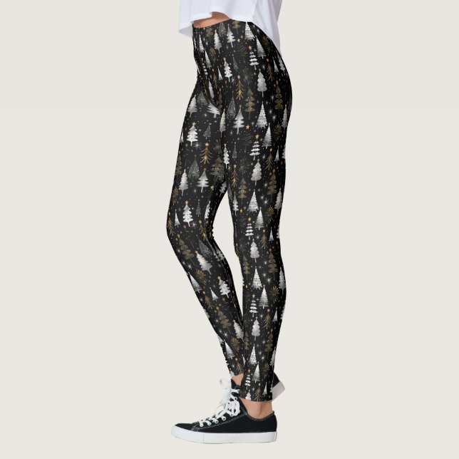 Schwarze, Silberne und goldene Weihnachtsbaumen Leggings (Links)