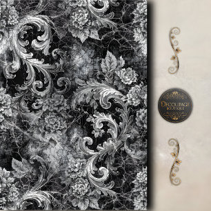 Schwarze Silberrolle Floral Decoupage Seidenpapier