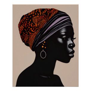 Schwarze Silhouette Afroamerikanerin Kopfbedeckung Poster