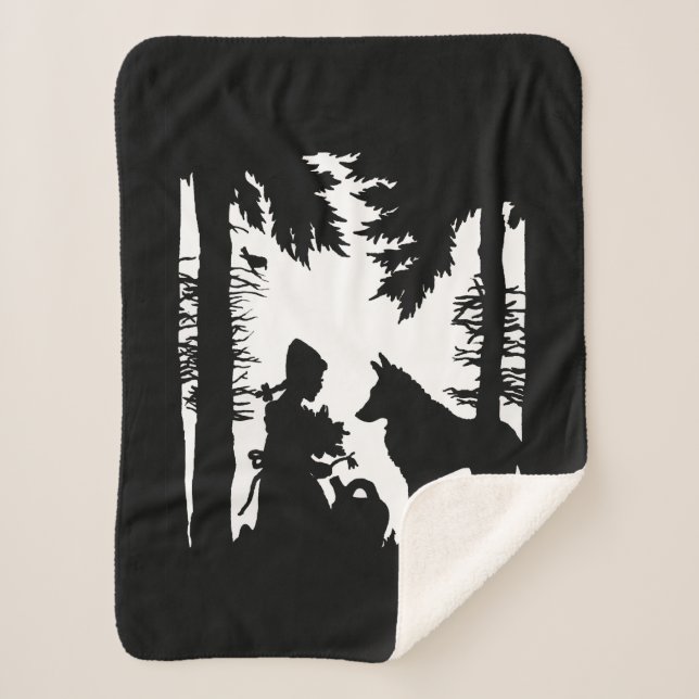 Schwarze Silhouette auf dem Weißroten Reitstelwolf Sherpadecke (Vorderseite)