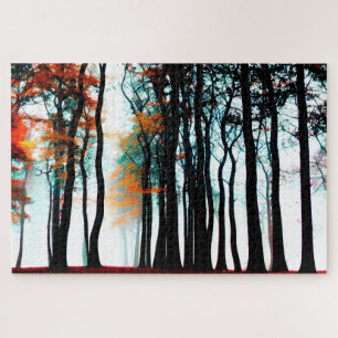 Schwarze Silhouette Bäume mit wechselnden Blätter Puzzle
