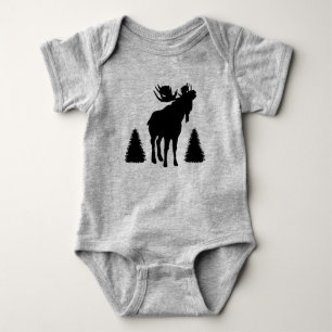 Schwarze Silhouette Bull Moose Pine Trees Baby Strampler
