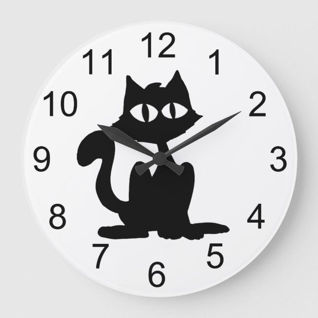 Schwarze Silhouette Chat Animal Wall Uhr (Vorderseite)