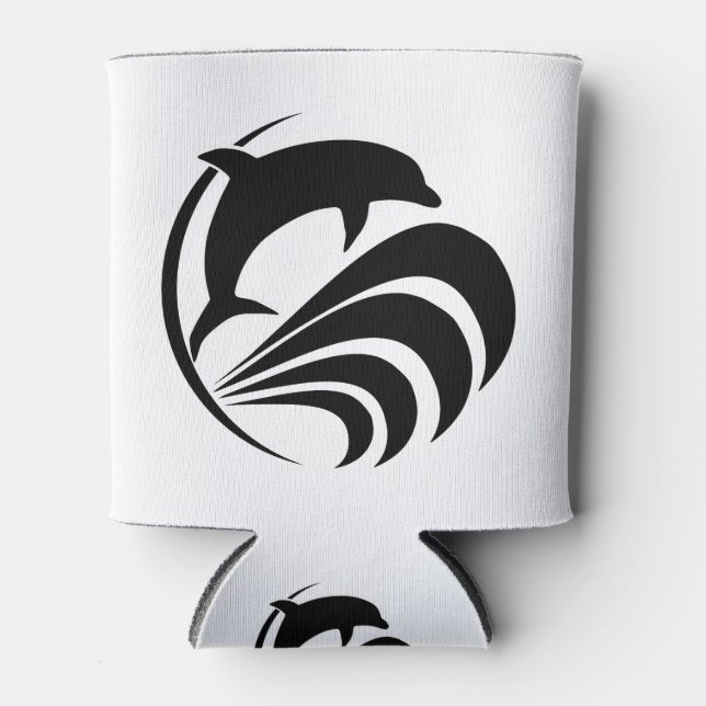 Schwarze Silhouette Dolphin Jumping in Ozeanwellen Dosenkühler (Vorderseite)