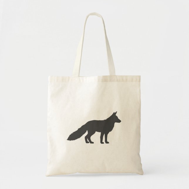 Schwarze Silhouette eines flauschigen Fuchs Tragetasche (Vorne)