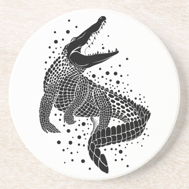 Schwarze Silhouette eines Krokodils Getränkeuntersetzer (Vorne)
