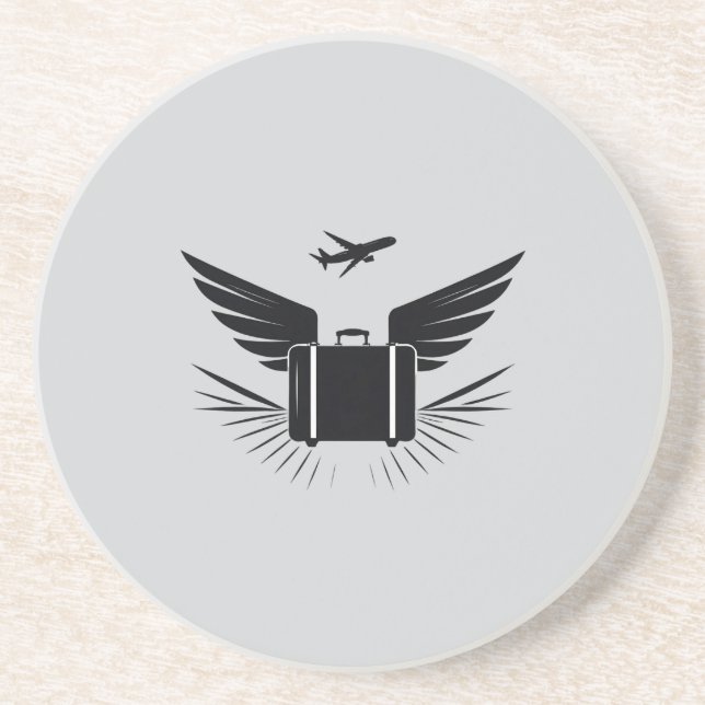 Schwarze Silhouette eines Reisekoffer Getränkeuntersetzer (Vorne)