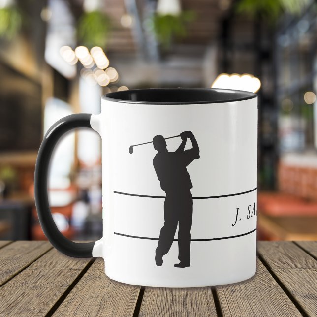 Schwarze Silhouette Full Swing Golfer Tasse (Von Creator hochgeladen)