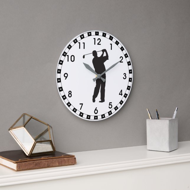 Schwarze Silhouette Golfer Große Wanduhr (Büro)