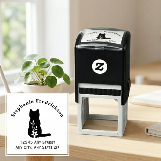 Schwarze Silhouette Katze Blumen Haustierliebhaber Permastempel