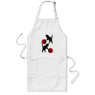 Schwarze Silhouette Kitty mit rotem Wollball Lange Schürze