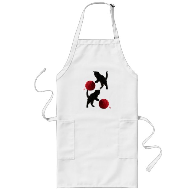 Schwarze Silhouette Kitty mit rotem Wollball Lange Schürze (Vorne)
