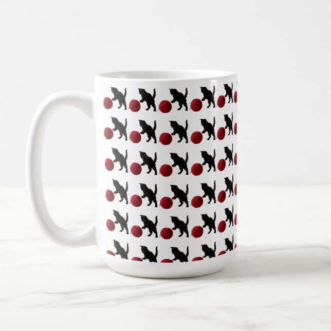 Schwarze Silhouette Kitty mit rotem Wollball (Mult Kaffeetasse (Links)