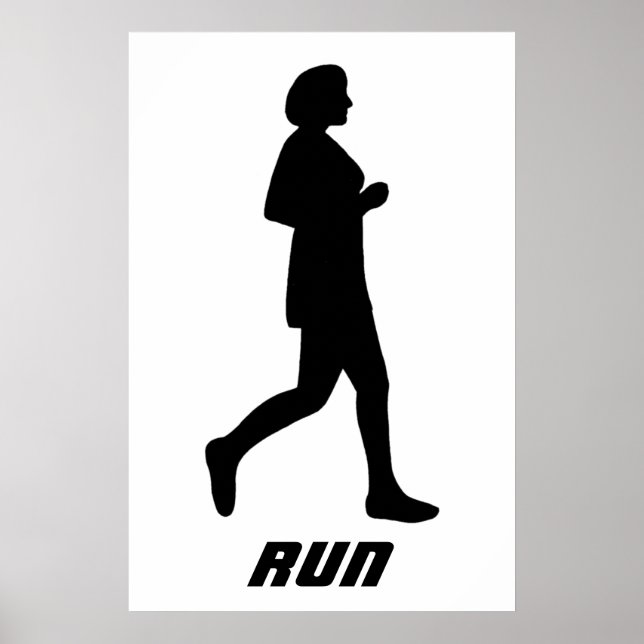 Schwarze Silhouette Läuferin Laufend Rennen Poster (Vorne)