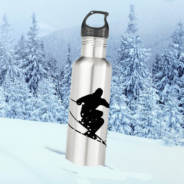 Schwarze Silhouette Schneeschuhwanderung Personali Edelstahlflasche (Von Creator hochgeladen)