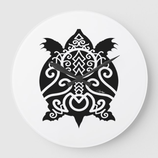 Schwarze Silhouette Snapper Turtle Große Wanduhr (Vorderseite)
