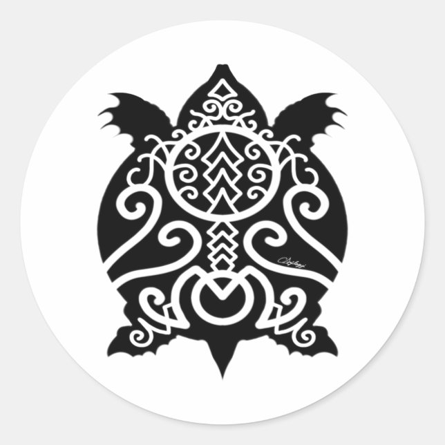 Schwarze Silhouette Snapper Turtle Runder Aufkleber (Vorderseite)