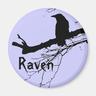 Schwarze Silhouette von Raven auf dem Baum Magnet