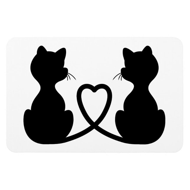 Schwarze Silhouette von zwei Katzen in Liebe Magnet (Horizontal)