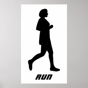 Schwarze Silhouette weiblicher Runner Poster