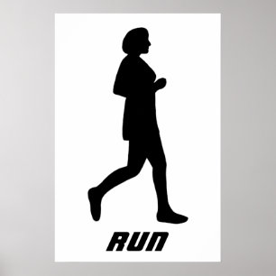 Schwarze Silhouette weiblicher Runner Poster