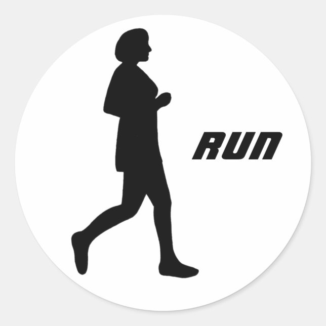 Schwarze Silhouette weiblicher Runner Runder Aufkleber (Vorderseite)