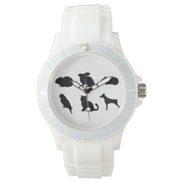 Schwarze Silhouetten Haustiere Kümmre-Zeit Armbanduhr (Vorderseite)