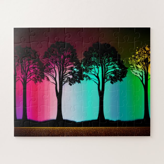 Schwarze Silhouetten mit lebendiger Hintergrundfar Puzzle (Horizontal)