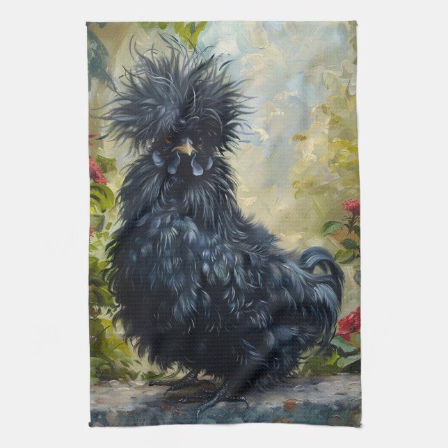 Schwarze Silkie-Hühnermalerei Geschirrtuch (Vertikal)
