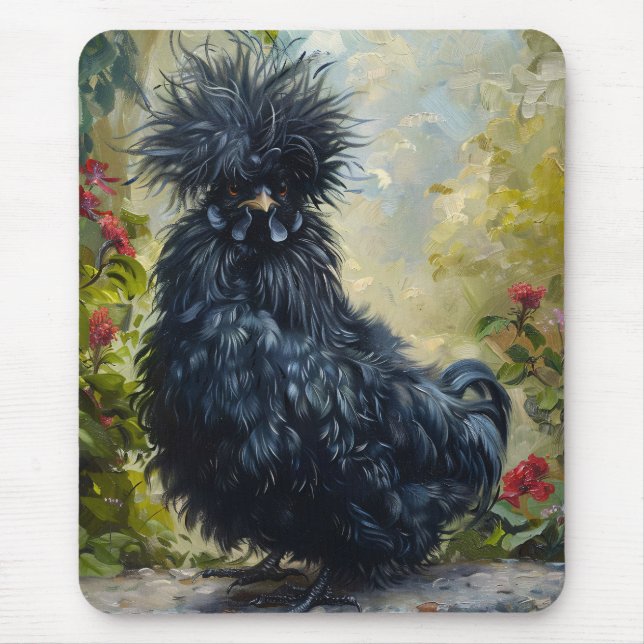 Schwarze Silkie-Hühnermalerei Mousepad (Vorne)
