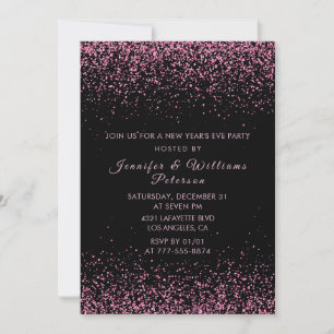 Schwarze Silvester-Einladung Rosa Glitter Einladung