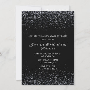 Schwarze Silvester-Einladung Silber Glitter Einladung