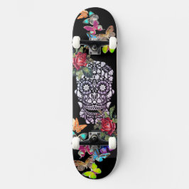 SCHWARZE SKATEBOARD SKULL-BLUME UND SCHALTFLÄCHEN