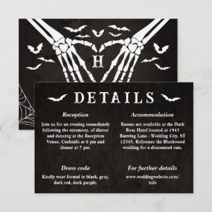 Schwarze Skelett-Herz-Goth-Hochzeitsdetails Begleitkarte