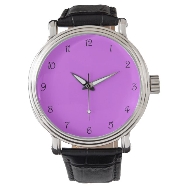 Schwarze Skriptnummern auf Lila Hintergrund Armbanduhr (Vorderseite)